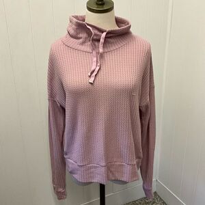 Simply Southern Women’s Large Pink Waffle Knit Thermal Hoodie Sweatshirt